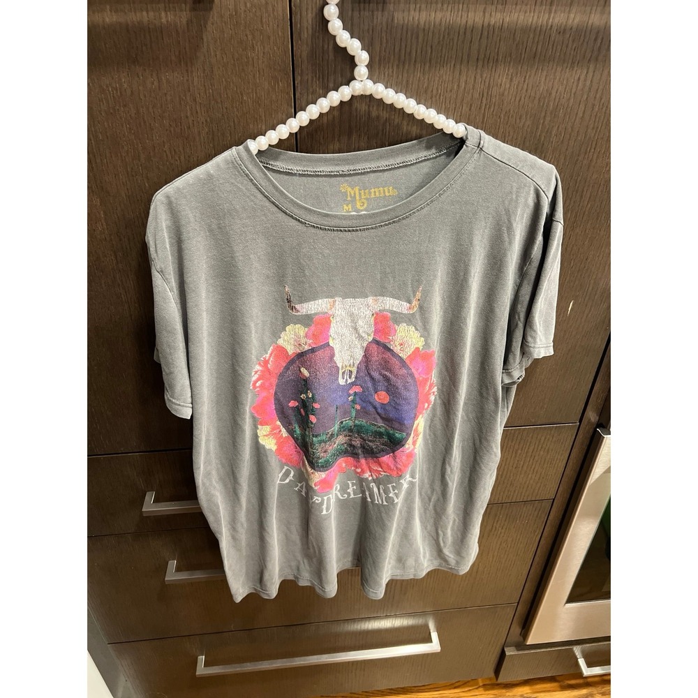 Show Me Your Mumu‎ Mellow T Shirt Daydreamer Women Medium Gray Cactus Skull